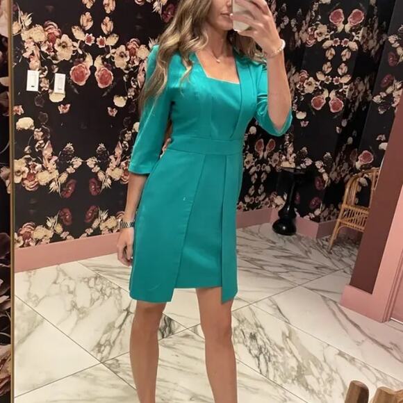 Black Halo Green Mini Sheath Dress Size 2 Career Work Professional Designer $400 - Picture 6 of 13